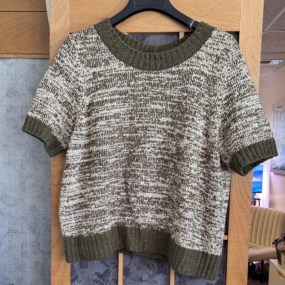 Anthropologie Olive and Cream Knit Sweater